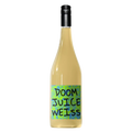Bottle of Doom Juice Weiss wine with a colorful label on a transparent background