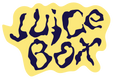 Sticker with 'Juice Box' text in blue on a yellow background